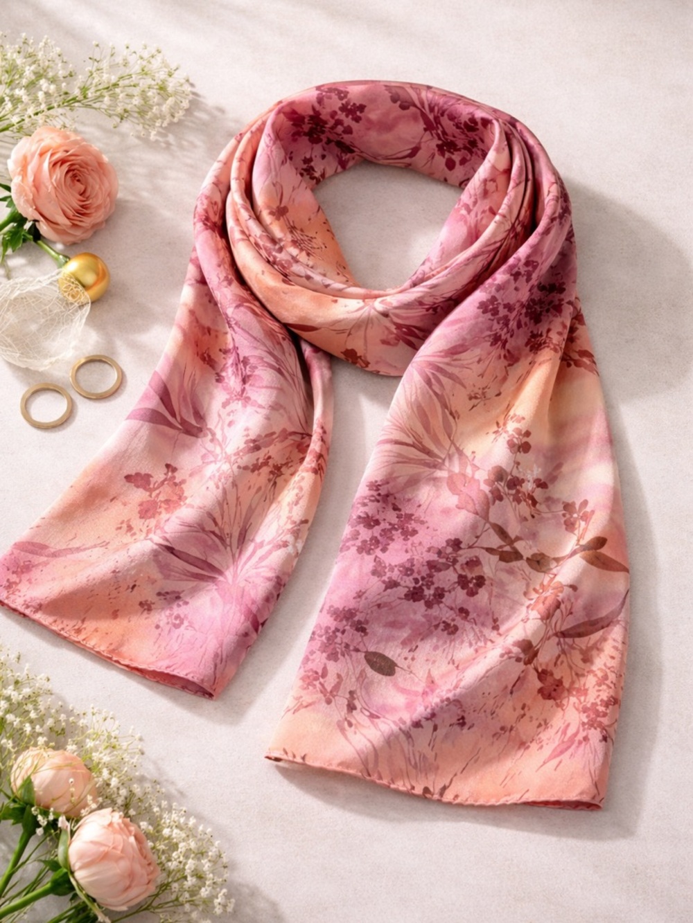 Floral Pink Peach Lightweight Women's Scarf